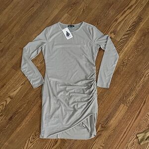 Long Sleeve Cinch Waist Gray Long Sleeve Dress